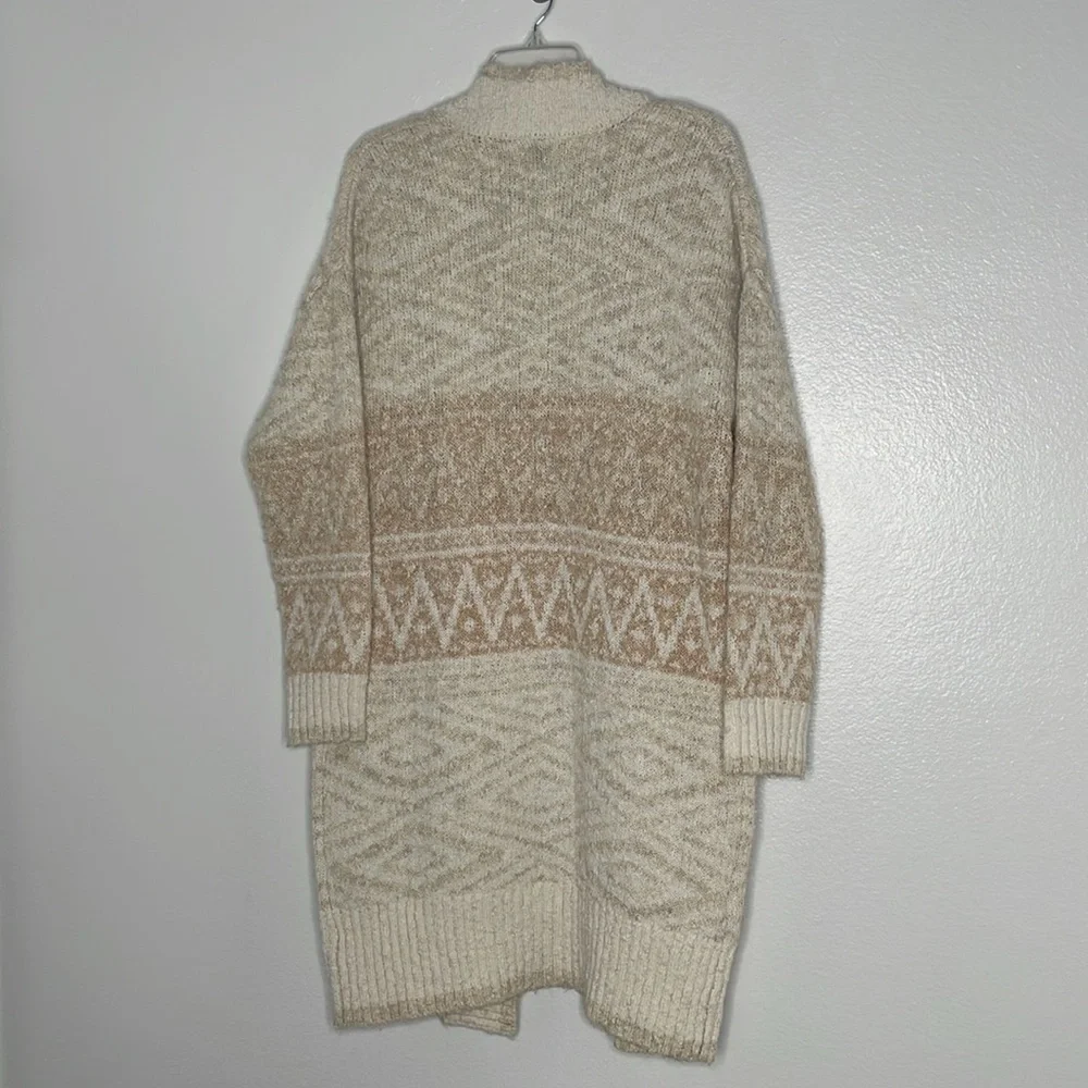Joie Cardigan Open Front Longline Nordic Knit Beige Size Large